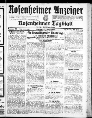 Rosenheimer Anzeiger Sonntag 21. April 1918