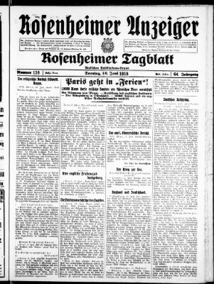 Rosenheimer Anzeiger Sonntag 16. Juni 1918