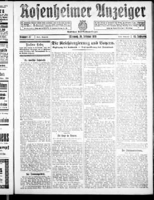 Rosenheimer Anzeiger Mittwoch 26. Februar 1919