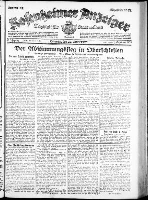 Rosenheimer Anzeiger Dienstag 22. März 1921