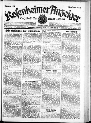 Rosenheimer Anzeiger Samstag 21. Mai 1921