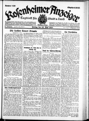 Rosenheimer Anzeiger Freitag 27. Mai 1921