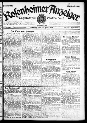 Rosenheimer Anzeiger Mittwoch 20. Juli 1921