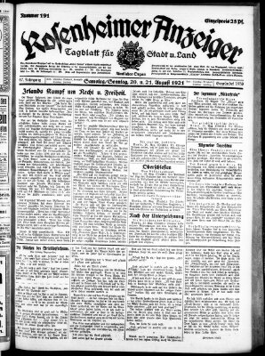 Rosenheimer Anzeiger Sonntag 21. August 1921