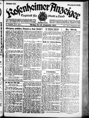 Rosenheimer Anzeiger Montag 26. September 1921