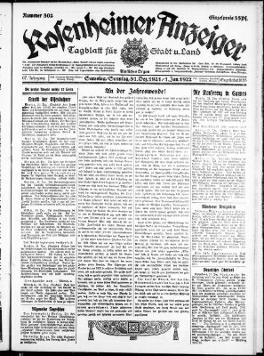 Rosenheimer Anzeiger Samstag 31. Dezember 1921