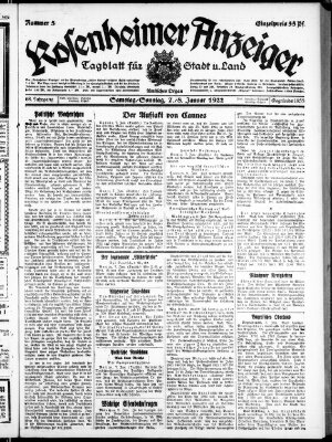 Rosenheimer Anzeiger Sonntag 8. Januar 1922