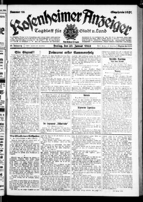 Rosenheimer Anzeiger Freitag 20. Januar 1922