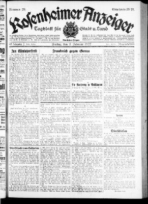 Rosenheimer Anzeiger Freitag 3. Februar 1922