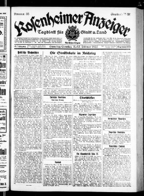 Rosenheimer Anzeiger Sonntag 12. Februar 1922