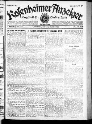 Rosenheimer Anzeiger Donnerstag 16. Februar 1922