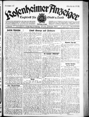 Rosenheimer Anzeiger Samstag 25. Februar 1922