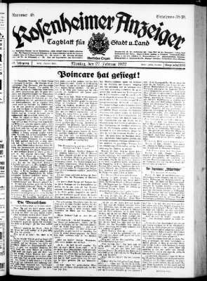 Rosenheimer Anzeiger Montag 27. Februar 1922