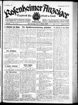 Rosenheimer Anzeiger Donnerstag 9. März 1922