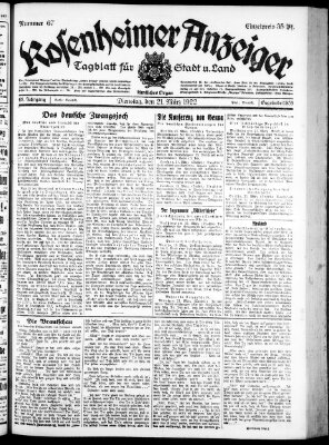 Rosenheimer Anzeiger Dienstag 21. März 1922