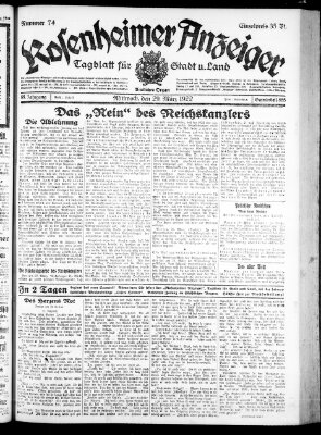 Rosenheimer Anzeiger Mittwoch 29. März 1922