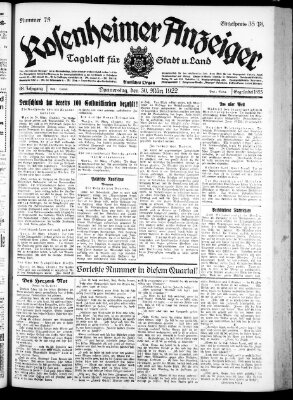 Rosenheimer Anzeiger Donnerstag 30. März 1922