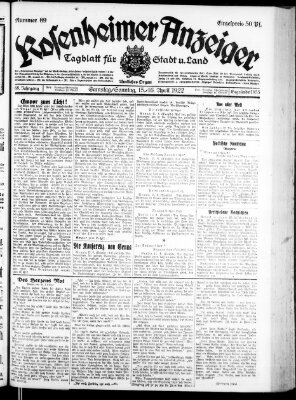 Rosenheimer Anzeiger Samstag 15. April 1922