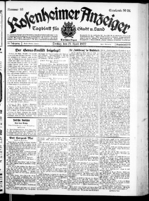 Rosenheimer Anzeiger Freitag 21. April 1922