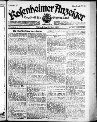 Rosenheimer Anzeiger Mittwoch 26. April 1922