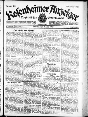 Rosenheimer Anzeiger Dienstag 16. Mai 1922