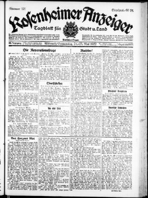 Rosenheimer Anzeiger Donnerstag 25. Mai 1922