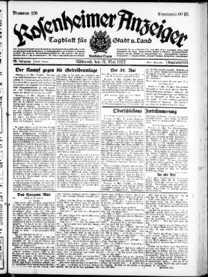 Rosenheimer Anzeiger Mittwoch 31. Mai 1922