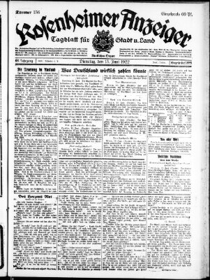 Rosenheimer Anzeiger Dienstag 13. Juni 1922