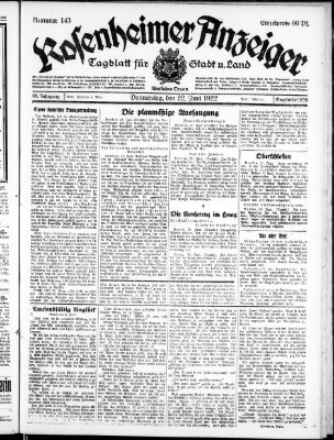 Rosenheimer Anzeiger Donnerstag 22. Juni 1922