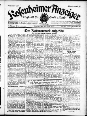 Rosenheimer Anzeiger Freitag 30. Juni 1922