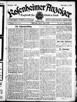 Rosenheimer Anzeiger Mittwoch 5. Juli 1922