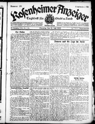 Rosenheimer Anzeiger Dienstag 11. Juli 1922