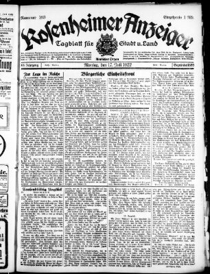 Rosenheimer Anzeiger Montag 17. Juli 1922