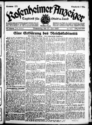 Rosenheimer Anzeiger Donnerstag 27. Juli 1922