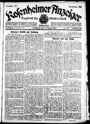 Rosenheimer Anzeiger Mittwoch 2. August 1922