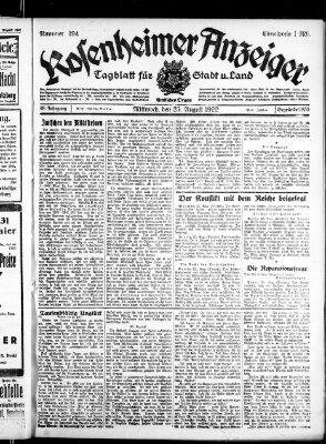 Rosenheimer Anzeiger Mittwoch 23. August 1922