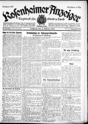 Rosenheimer Anzeiger Mittwoch 4. Oktober 1922