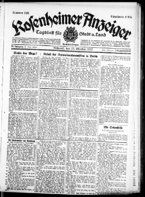 Rosenheimer Anzeiger Mittwoch 25. Oktober 1922