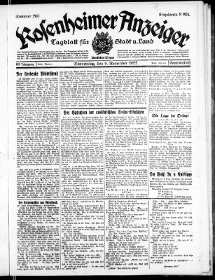 Rosenheimer Anzeiger Donnerstag 9. November 1922