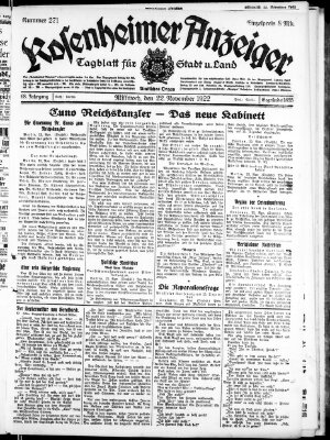 Rosenheimer Anzeiger Mittwoch 22. November 1922