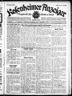 Rosenheimer Anzeiger Samstag 2. Dezember 1922