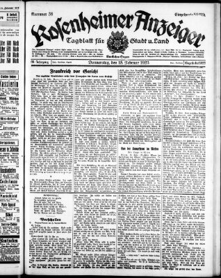 Rosenheimer Anzeiger Donnerstag 15. Februar 1923