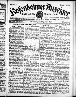 Rosenheimer Anzeiger Donnerstag 22. Februar 1923