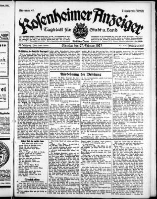 Rosenheimer Anzeiger Dienstag 27. Februar 1923