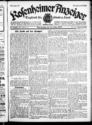 Rosenheimer Anzeiger Donnerstag 22. März 1923