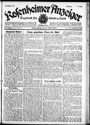 Rosenheimer Anzeiger Donnerstag 19. April 1923