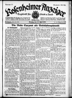 Rosenheimer Anzeiger Montag 23. April 1923