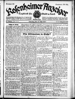 Rosenheimer Anzeiger Dienstag 22. Mai 1923