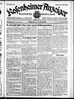 Rosenheimer Anzeiger Mittwoch 20. Juni 1923