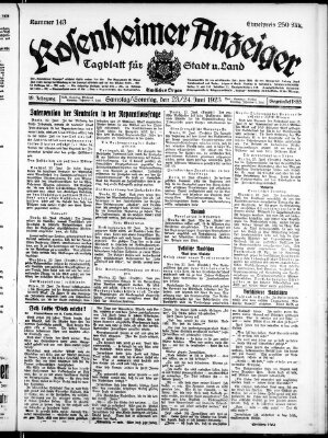 Rosenheimer Anzeiger Samstag 23. Juni 1923